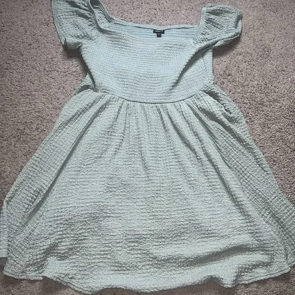 NWT Torrid Blue Off Shoulder Smocked Skater Dress 2XL Pockets S/S Mini Green - Picture 2 of 5